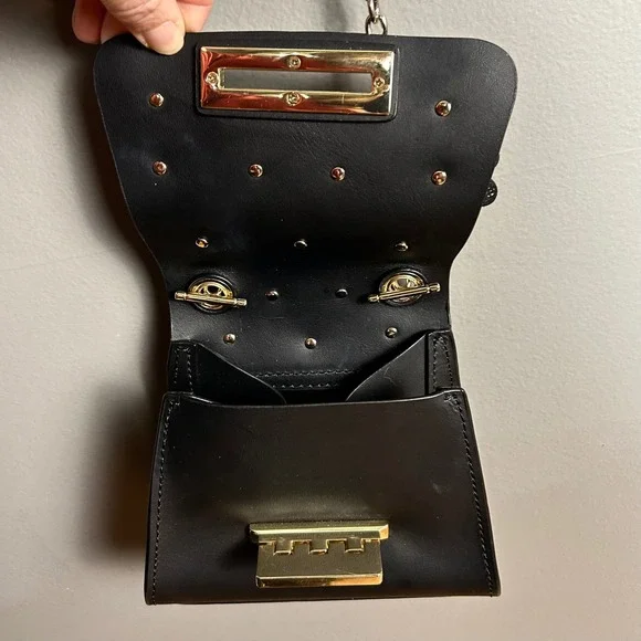 Whimsical Minimalist Zac Posen Black Eatha Mini bag Floral Chain Crossbody Y2K - Picture 8 of 15